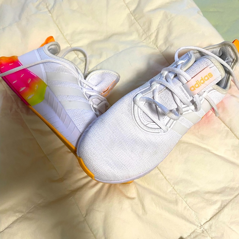 White Adidas running shoes